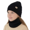 Czapka i komin dla dziewczynki jesienny, wiosenny komplet, czarny, 100% wełniany merino Magenta-1