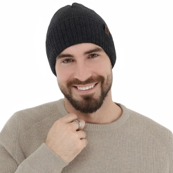 Czapka zimowa męska, ciemnoszara, z wełną merino Hogan-1
