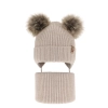 Czapka i komin dla chłopca zimowy komplet, beżowy, 100% wełniany merino, wiązany Konor-3