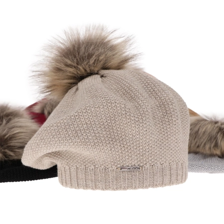 Beret zimowy damski, różowy, z wełną merino Bonnie-4