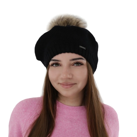 Beret zimowy damski, różowy, z wełną merino Bonnie-5