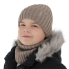 Czapka i komin dla chłopca zimowy komplet, brązowy, z wełną merino, podszyty polarem Banasko-5