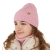 Czapka i komin dla dziewczynki zimowy komplet, beżowy, z wełną merino Karmina-3