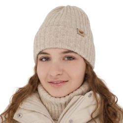 Czapka i komin dla dziewczynki zimowy komplet, beżowy, z wełną merino Karmina-1