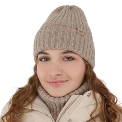 Czapka i komin dla dziewczynki zimowy komplet, beżowy, z wełną merino Karmina-1
