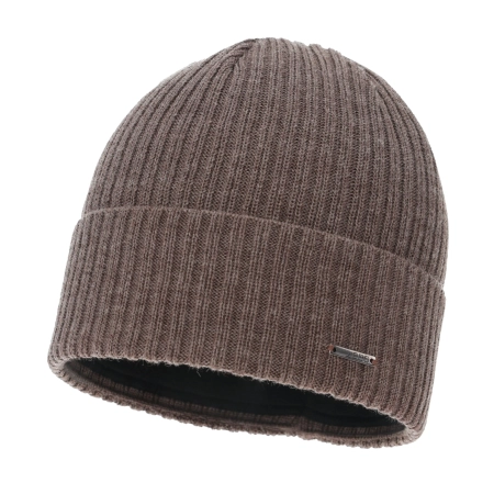Czapka zimowa męska, ciemnobeżowa, z wełną merino Baltor-1