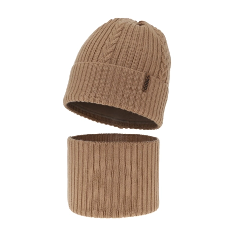 Czapka i komin dla chłopca zimowy komplet, camel, 100% wełniany merino Wilson-2