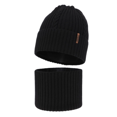 Czapka i komin dla chłopca zimowy komplet, czarny, 100% wełniany merino Wilson-2