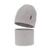 Czapka i komin dla chłopca zimowy komplet, jasnoszary, 100% wełniany merino Wilson-2