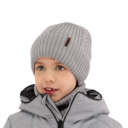Czapka i komin dla chłopca zimowy komplet, jasnoszary, 100% wełniany merino Wilson-1
