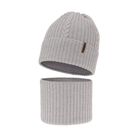 Czapka i komin dla chłopca zimowy komplet, jasnoszary, 100% wełniany merino Wilson-2