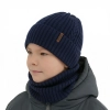 Czapka i komin dla chłopca zimowy komplet, granatowy, 100% wełniany merino Wilson-1
