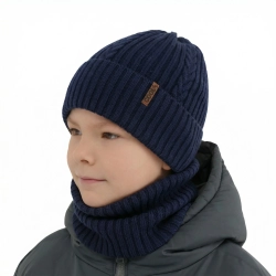 Czapka i komin dla chłopca zimowy komplet, granatowy, 100% wełniany merino Wilson-1