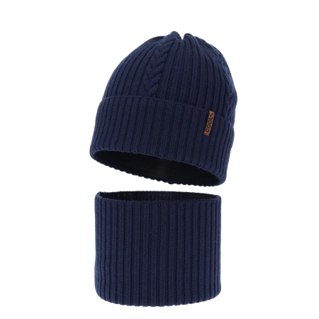 Czapka i komin dla chłopca zimowy komplet, granatowy, 100% wełniany merino Wilson-2