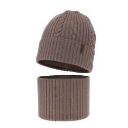 Czapka i komin dla chłopca zimowy komplet, jasnobrązowy, 100% wełniany merino Wilson-1