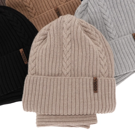 Czapka i komin dla chłopca zimowy komplet, jasnobrązowy, 100% wełniany merino Wilson-2