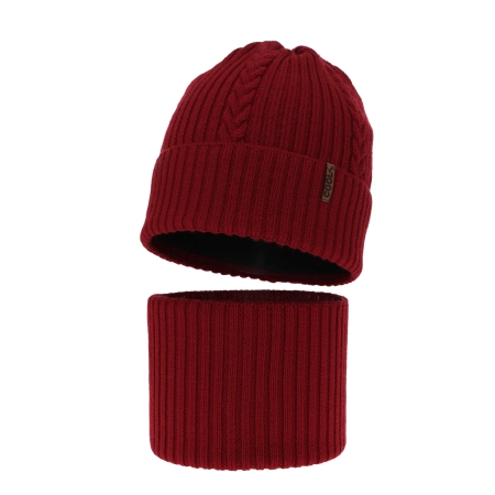 Czapka i komin dla chłopca zimowy komplet, bordowy, 100% wełniany merino Wilson-2