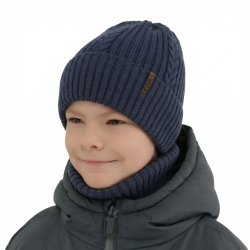 Czapka i komin dla chłopca zimowy komplet, ciemnoniebieski, 100% wełniany merino Wilson-1