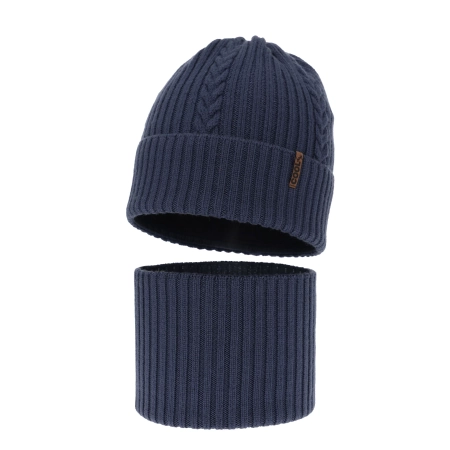 Czapka i komin dla chłopca zimowy komplet, ciemnoniebieski, 100% wełniany merino Wilson-2