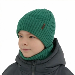 Czapka i komin dla chłopca zimowy komplet, zielony, 100% wełniany merino Wilson-1
