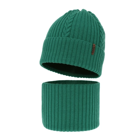 Czapka i komin dla chłopca zimowy komplet, zielony, 100% wełniany merino Wilson-2