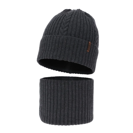 Czapka i komin dla chłopca zimowy komplet, ciemnoszary, 100% wełniana merino Wilson-2