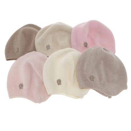 Czapka jesienna, wiosenna dla dziewczynki, ciemnobeżowa, wełna merino z kaszmirem, wiązana Orida-5