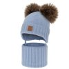 Czapka i komin dla chłopca, zimowy komplet, błękitny, 100% wełniany merino, podszyty polarem wełnianym, Ronik-1