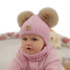 Czapka i komin dla dziewczynki, zimowy komplet, jasnoróżowy, 100% wełniany merino, podszyty polarem wełnianym, Ronia-4