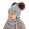 Czapka i komin dla chłopca, zimowy komplet, szary, 100% wełniany merino, podszyty polarem wełnianym, Ronik-1