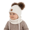 Czapka i komin dla chłopca, zimowy komplet, biały, 100% wełniany merino, podszyty polarem wełnianym, Ronik-1