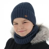 Czapka i komin dla chłopca, zimowy komplet, 100% wełniany merino, niebieski Umberto-1