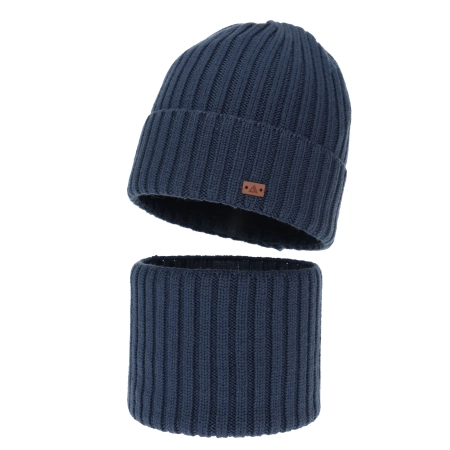 Czapka i komin dla chłopca, zimowy komplet, 100% wełniany merino, niebieski Umberto-2