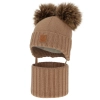 Czapka i komin dla chłopca, zimowy komplet, camel, 100% wełniany merino, podszyty polarem wełnianym, Ronik-1