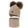Czapka i komin dla chłopca, zimowy komplet, beżowy, 100% wełniany merino, podszyty polarem wełnianym, Ronik-1