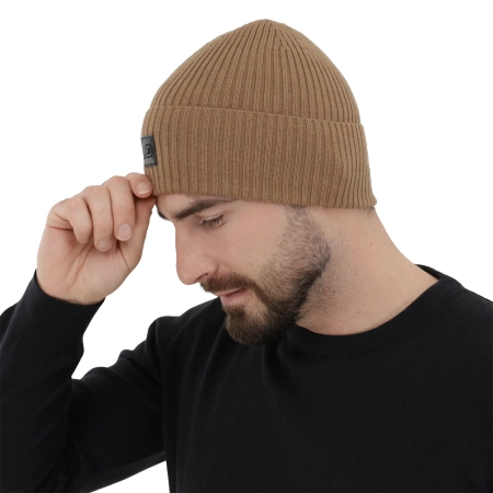 Czapka męska zimowa, camel, 100% wełniana merino, Matias-3