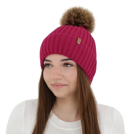 Czapka zimowa damska, amarantowa, z wełną merino, Zamira-1