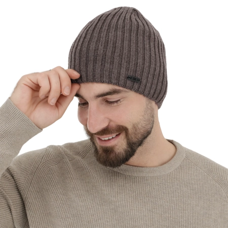 Czapka zimowa męska, brązowa, z wełną merino Adagio-3