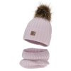 Czapka i komin dla dziewczynki zimowy komplet, liliowy, podszyty polarem, z wełną merino Bellina-2