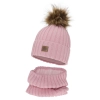 Czapka i komin dla dziewczynki zimowy komplet, różowy, podszyty polarem, z wełną merino Bellina-1
