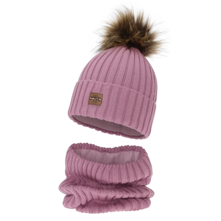 Czapka i komin dla dziewczynki zimowy komplet, fioletowy, podszyty polarem, z wełną merino Bellina-2