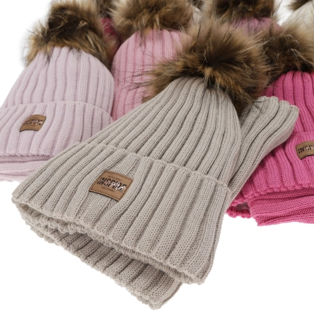 Czapka i komin dla dziewczynki zimowy komplet, jasnoróżowy, podszyty polarem, z wełną merino Bellina-3