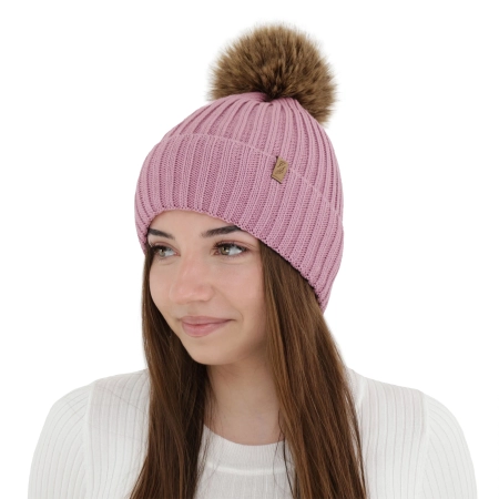 Czapka zimowa damska, fioletowa, z wełną merino, Zamira-3