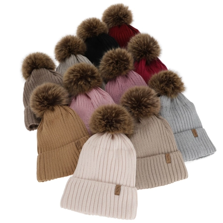 Czapka zimowa damska, fioletowa, z wełną merino, Zamira-7