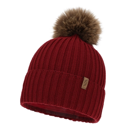 Czapka zimowa damska, bordowa, z wełną merino, Zamira-2