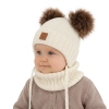 Czapka i komin dla chłopca, zimowy komplet, kremowy, 100% wełniany merino, podszyty polarem wełnianym, Ronik-1