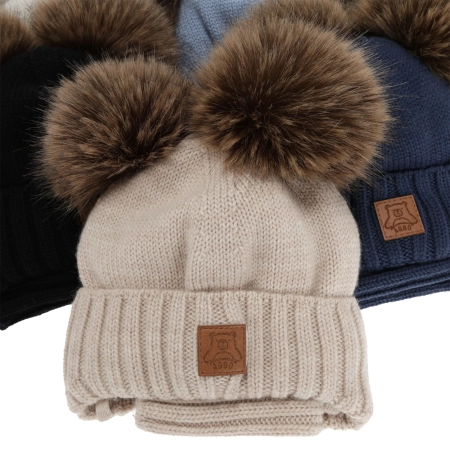 Czapka i komin dla chłopca, zimowy komplet, kremowy, 100% wełniany merino, podszyty polarem wełnianym, Ronik-3