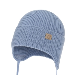 Czapka zimowa, jesienna, wiosenna dla chłopca, 100% wełniana merino, wiązana, błękitna Bakadi-1