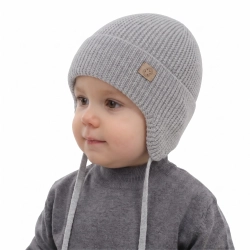 Czapka zimowa, jesienna, wiosenna dla chłopca, 100% wełniana merino, wiązana, szara Bakadi-1