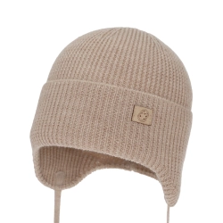 Czapka zimowa, jesienna, wiosenna dla chłopca, 100% wełniana merino, wiązana, beżowa Bakadi-1